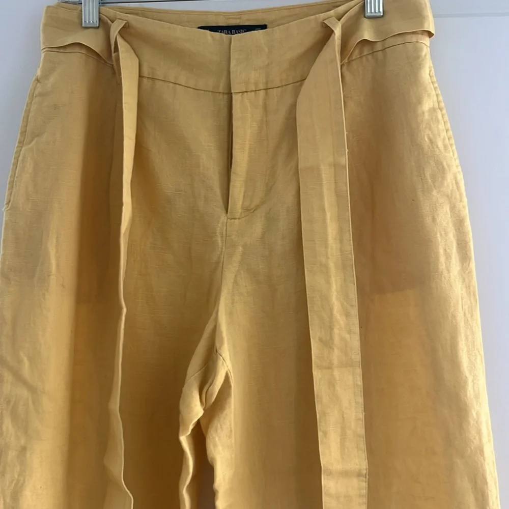 Zara Basic Yellow linen/cotton Wide-Leg Pants